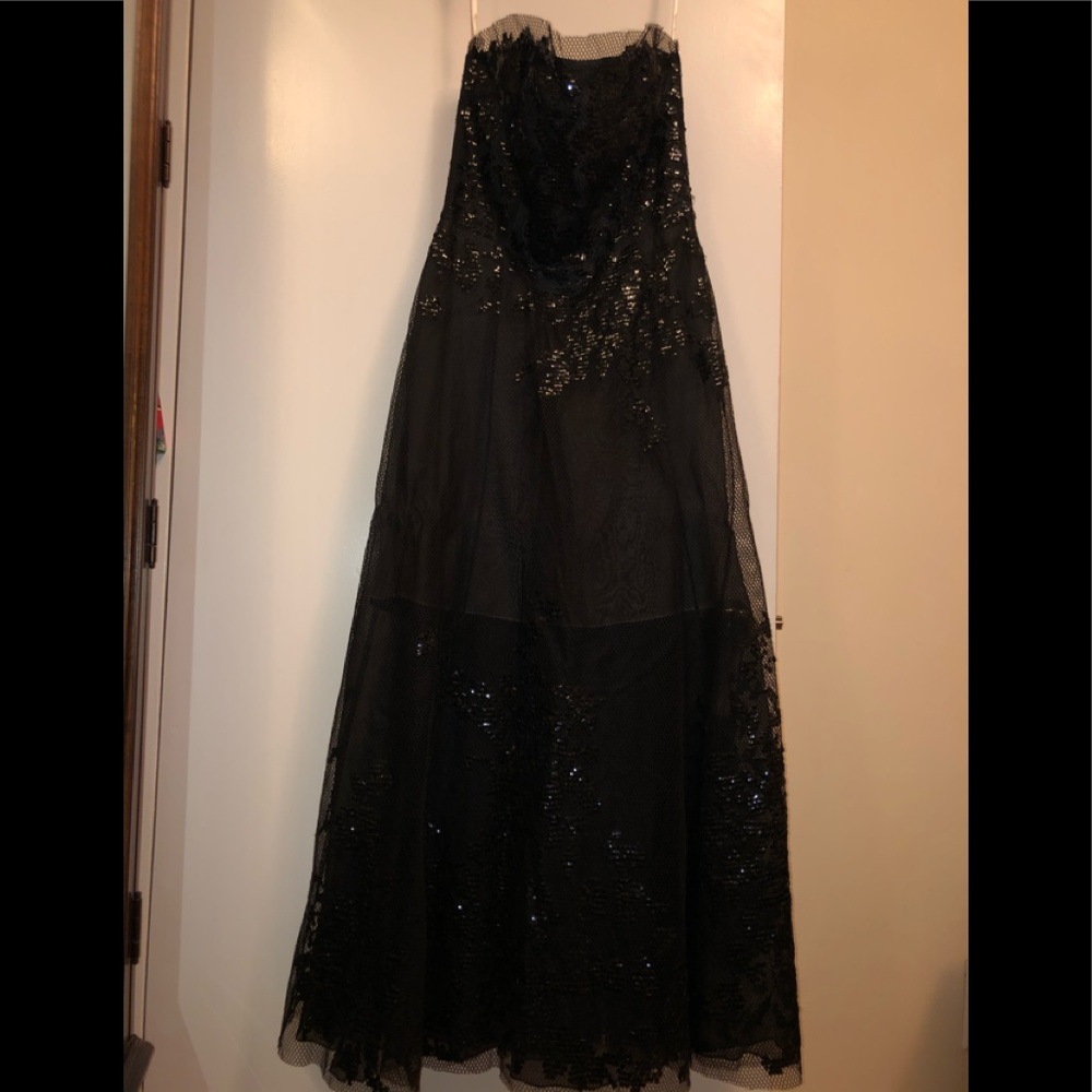Oscar de la Renta Black Brocade Lace Halter dress